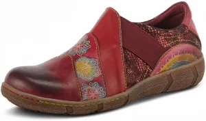 L'Artiste Lata Burnished Slip for Women with Rainbow Stitching | Walking Shoes with Hand Painted Geometric Design and Zipper Closure