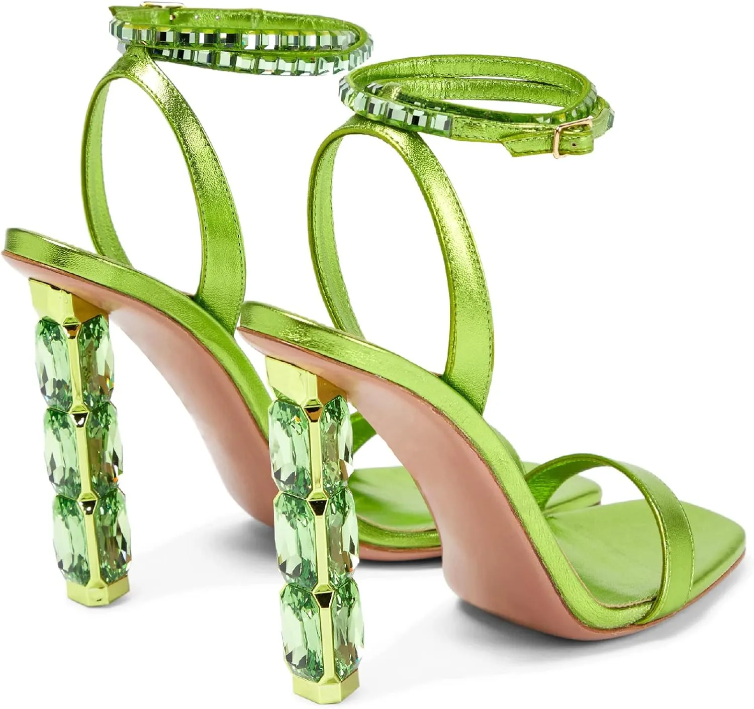 LauraVicci Women Heeled Sandals Ankle Straps Rhinestone Crystal Chunky Block Open Toe Slip on Wedding Slip on Wedding Party Evening Dress Shoes