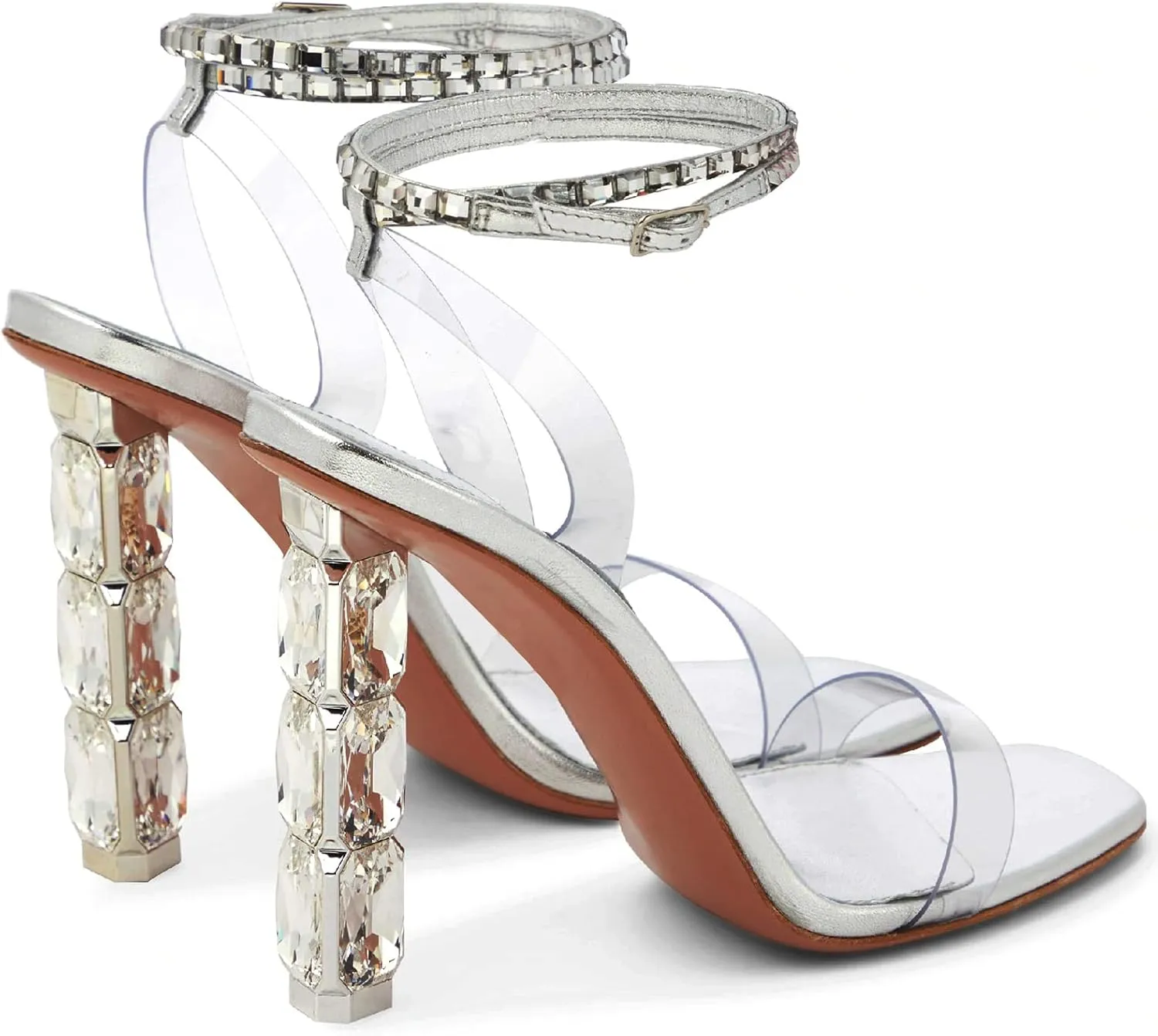 LauraVicci Women Heeled Sandals Ankle Straps Rhinestone Crystal Chunky Block Open Toe Slip on Wedding Slip on Wedding Party Evening Dress Shoes
