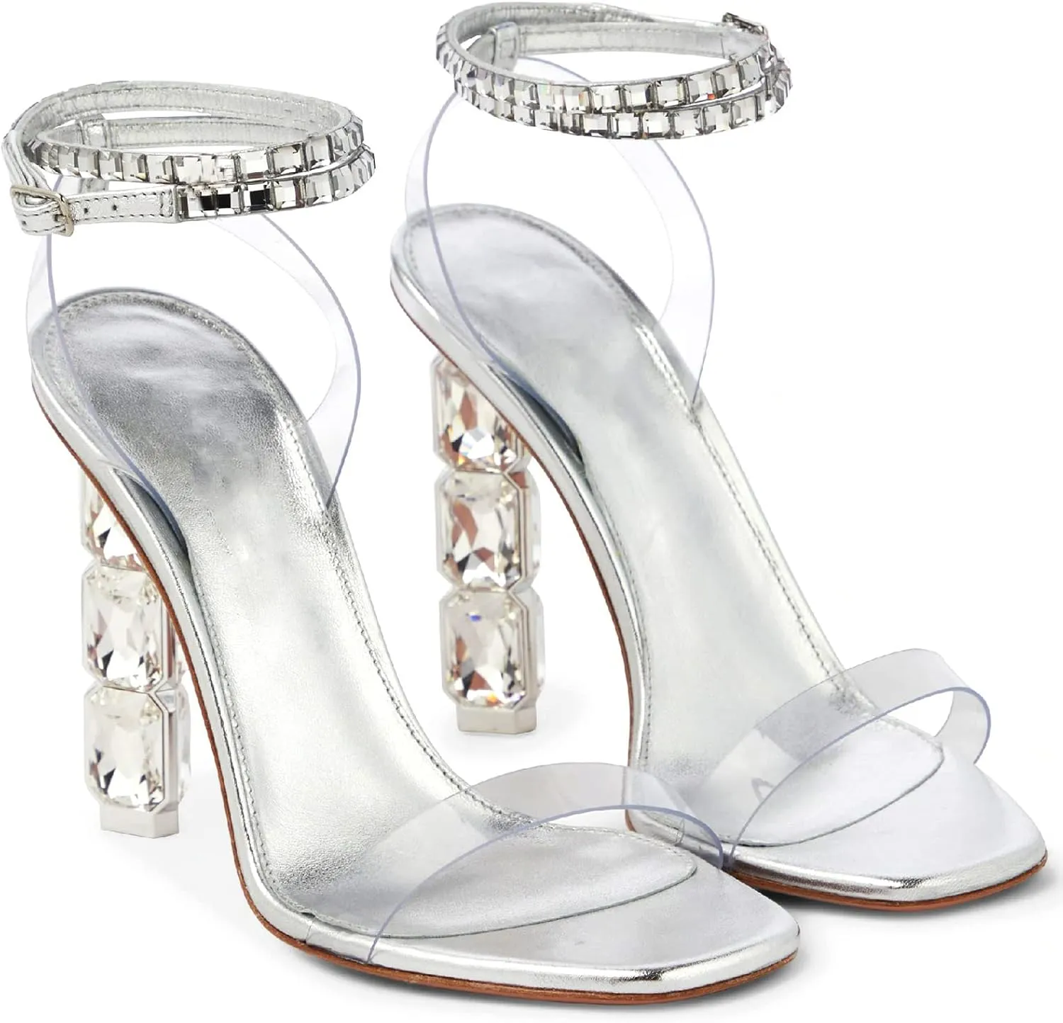 LauraVicci Women Heeled Sandals Ankle Straps Rhinestone Crystal Chunky Block Open Toe Slip on Wedding Slip on Wedding Party Evening Dress Shoes