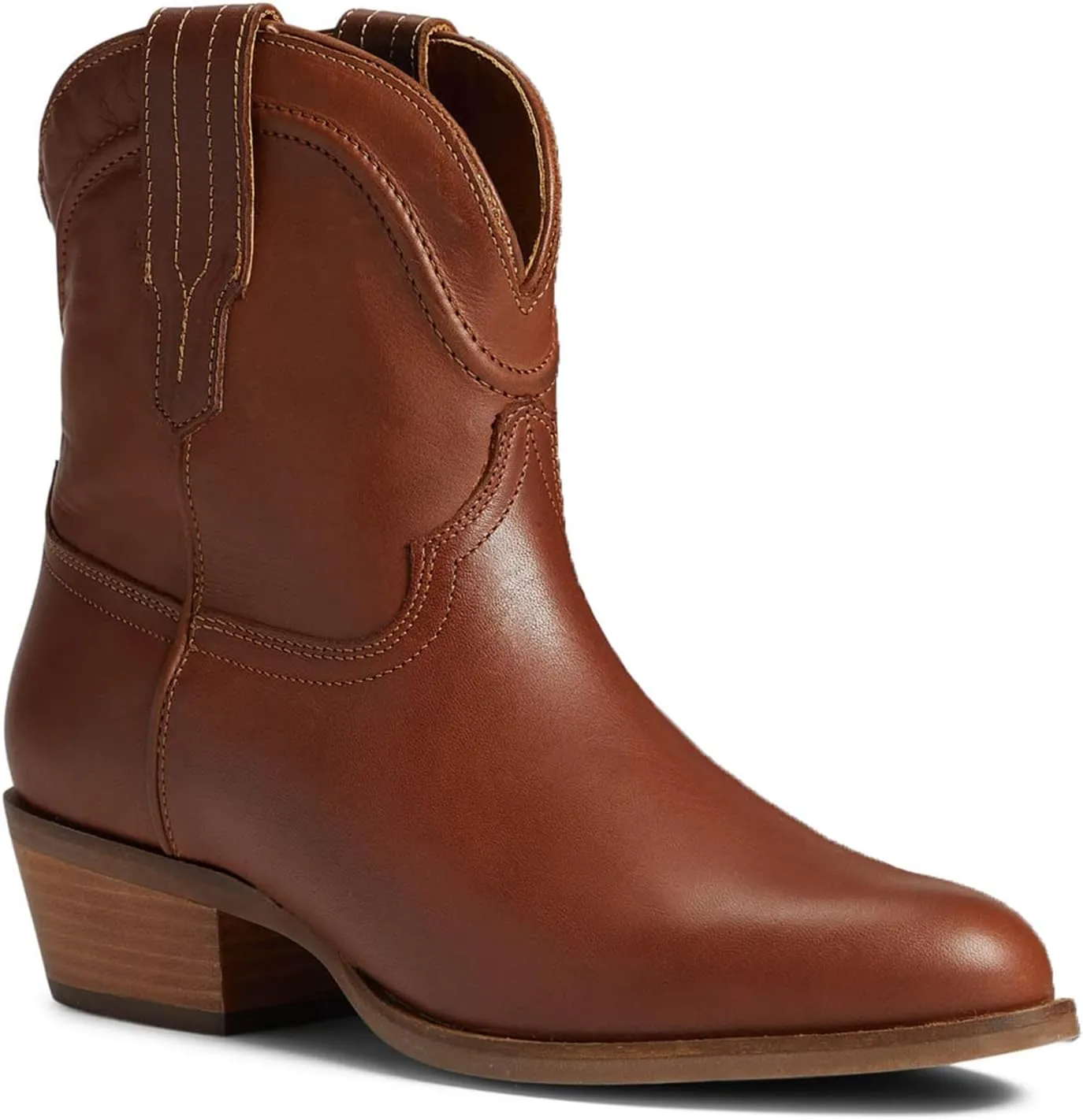 LEHOOR Women Cowboy Western Ankle Boots Pointed toe Low Stacked Heel Cowgirl Booties V Cut Retro Slouch 2 Inch Chunky Block Heel Slip On Short Dress Boots Wide Calf Casual Winter 4-11 M US