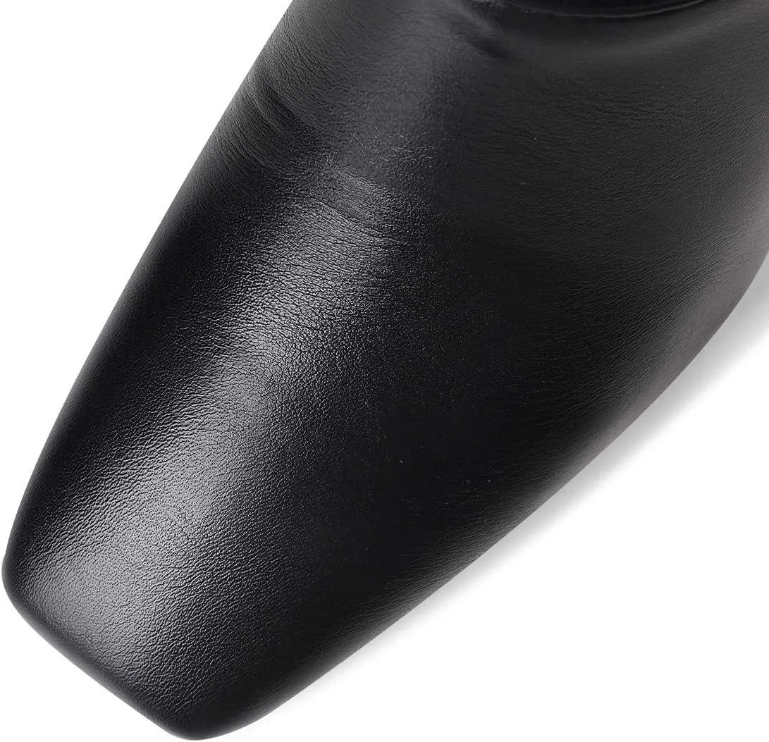 LEHOOR Women Knee High Chunky Heel Boots Matte Leather Square Closed Toe Slip On High Heeled Dress Shoes Sexy Trendy for Ladies 4-11 M US