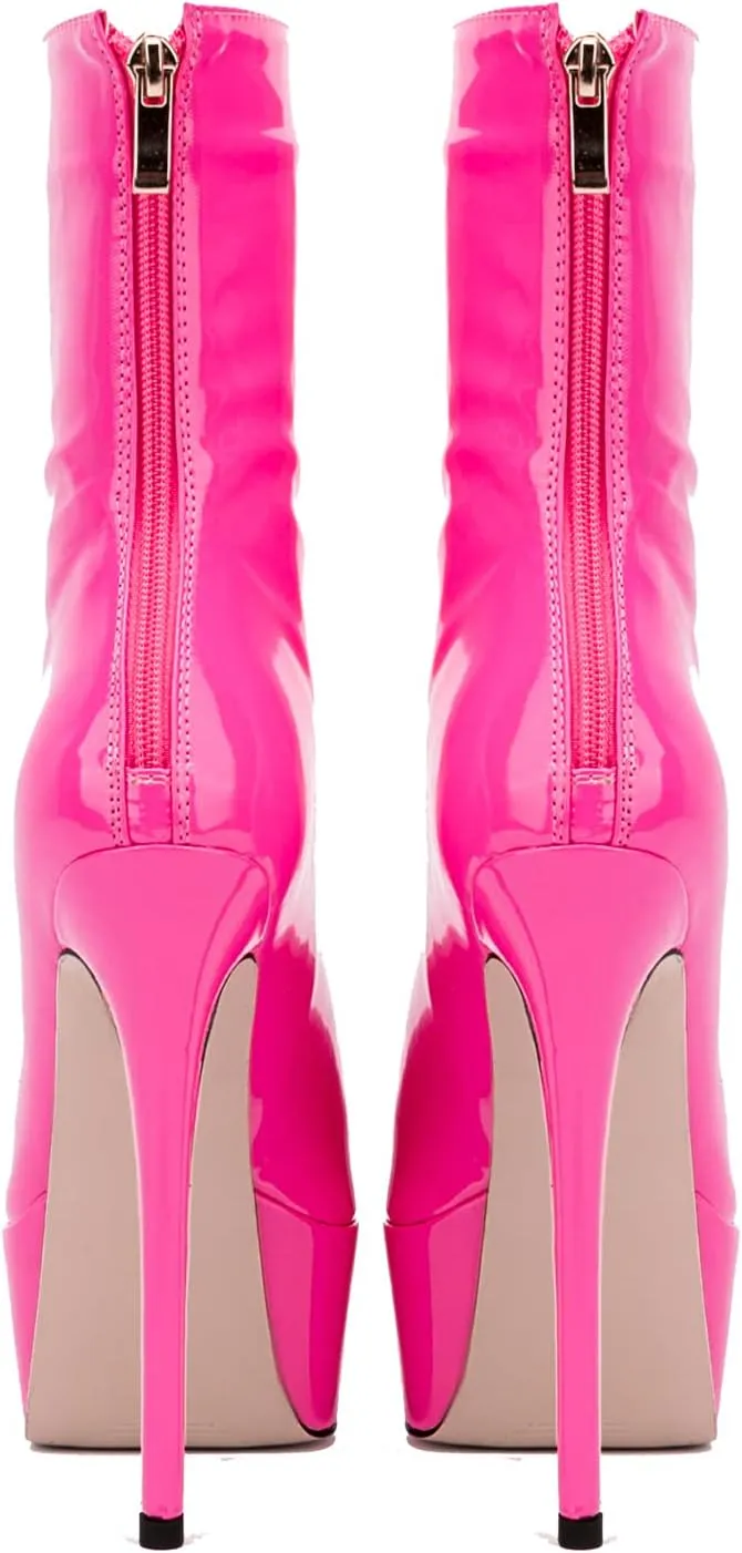 LEHOOR Women Platform Ankle Boots High Heels Pointed Closed Toe Zip Up Crocodile Boots 6 Inch Stiletto Heels Snakeskin Chelsea Booties Zipper Patent Leather Combat Boots Dressy Sexy Elegant 4-11 M US