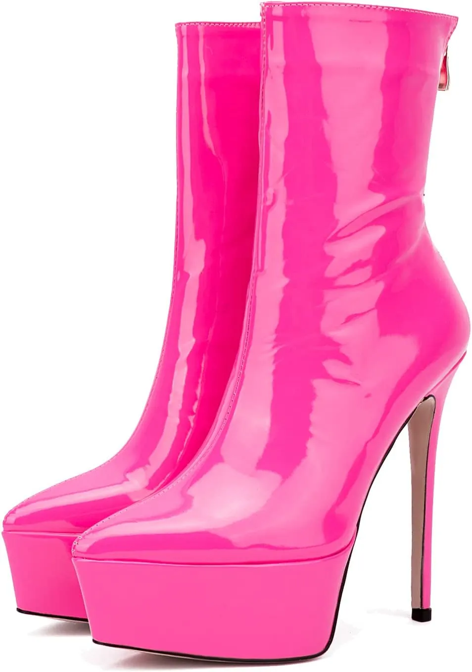 LEHOOR Women Platform Ankle Boots High Heels Pointed Closed Toe Zip Up Crocodile Boots 6 Inch Stiletto Heels Snakeskin Chelsea Booties Zipper Patent Leather Combat Boots Dressy Sexy Elegant 4-11 M US