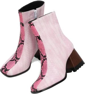 LEHOOR Women Square Toe Ankle Boots Chunky Block Heel Side Zipper Sock Booties Crocodile Snakeskin Two-Toned Combat Boots Patchwork Multicolored Fall Dress Boot Chic Fashion Party Work 4-15 M US