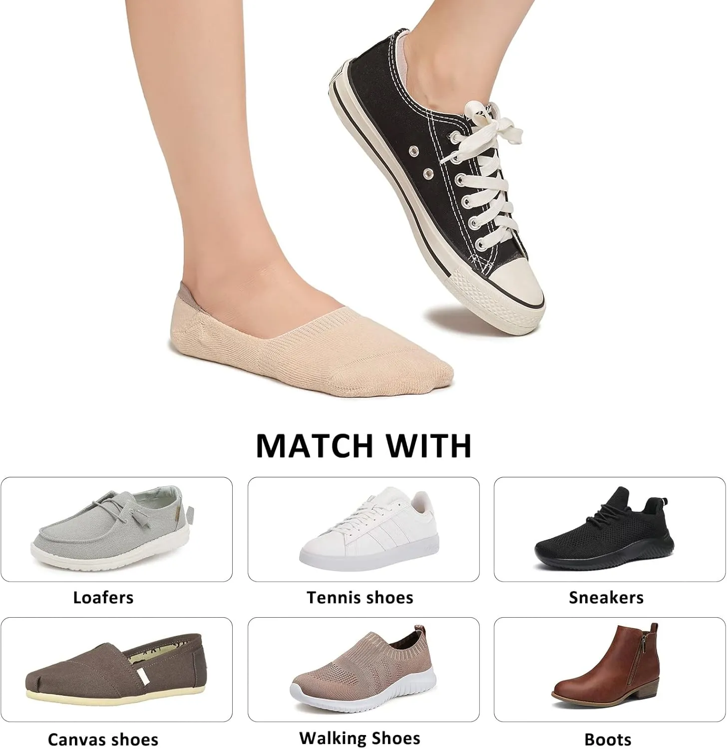 Leotruny 6 Pairs Unisex Thick Cushion Athletic Cotton Non Slip Low Cut Flat Liner No Show Socks