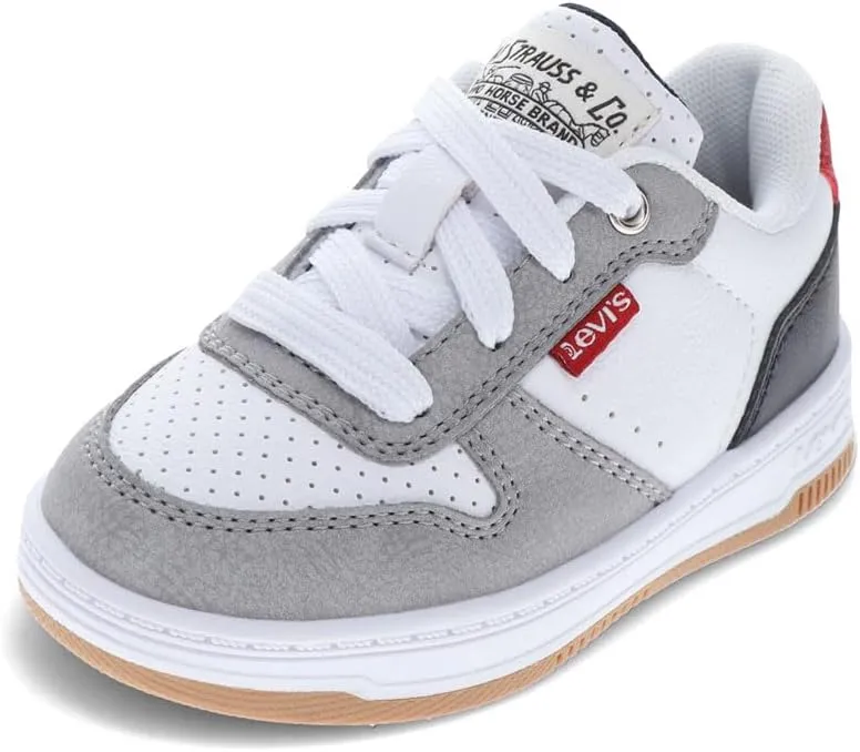 Levi's Toddler Drive Lo Synthetic Leather Casual Lowtop Sneaker Shoe, White/Navy/Red, 8 M