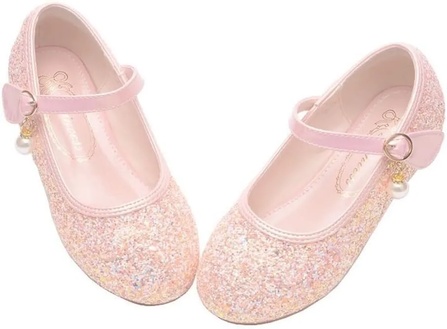 Little Girl's Adorable Mary Jane Ballerina Ballet Flats Sparkle Wedding Party Flower Girl Princess Dress Shoes for Kids