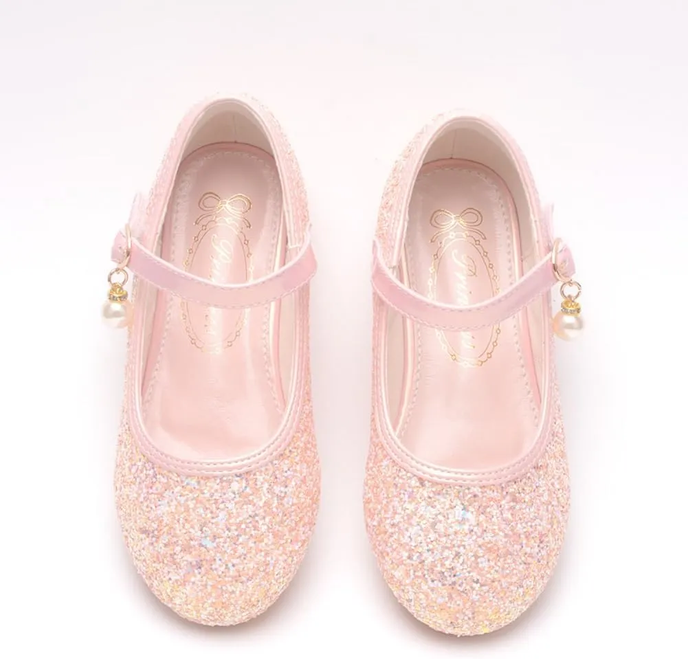 Little Girl's Adorable Mary Jane Ballerina Ballet Flats Sparkle Wedding Party Flower Girl Princess Dress Shoes for Kids