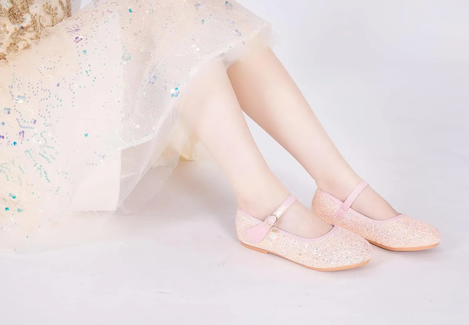 Little Girl's Adorable Mary Jane Ballerina Ballet Flats Sparkle Wedding Party Flower Girl Princess Dress Shoes for Kids