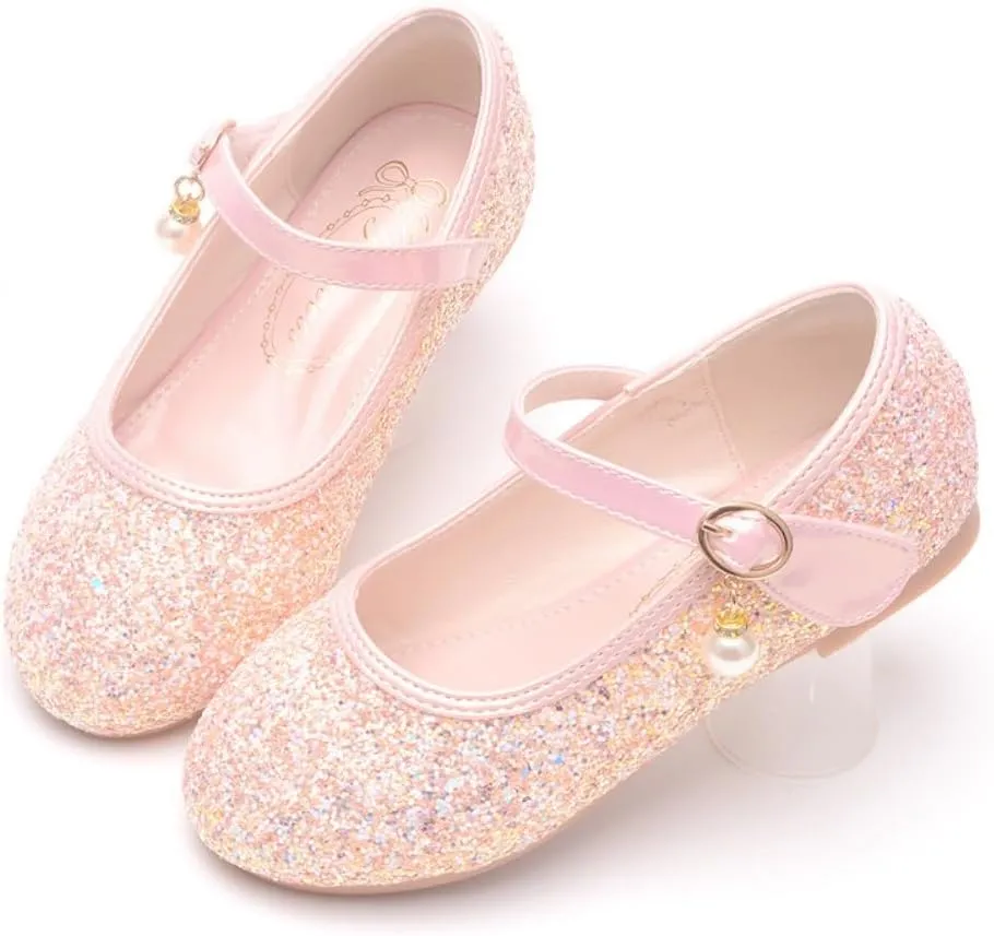 Little Girl's Adorable Mary Jane Ballerina Ballet Flats Sparkle Wedding Party Flower Girl Princess Dress Shoes for Kids