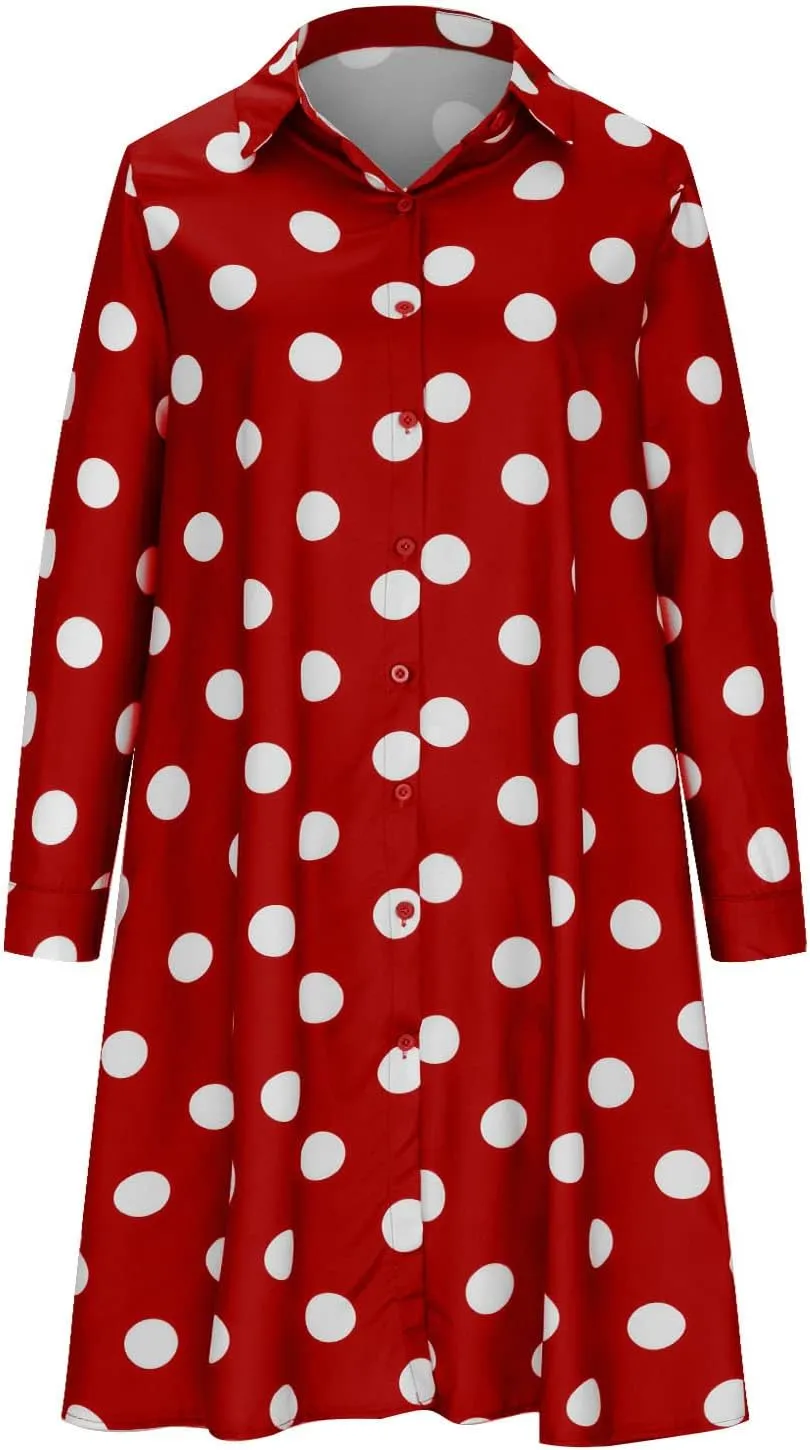 Long Sleeve Boho Maxi Dresses for Women 2024 Trendy Swiss Dot Button Down Dress Causal Bohemian Dress with Pockets