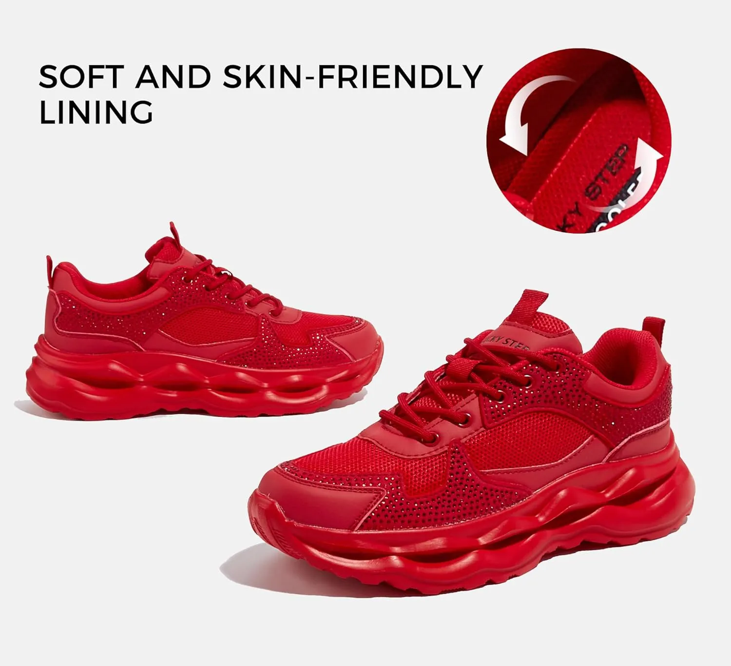 LUCKY STEP Women 's Chunky Sneakers 90s Fashion Thick Dad Rave Sparkly Bling Rhinestone Platform Casual Running Walking Shoes