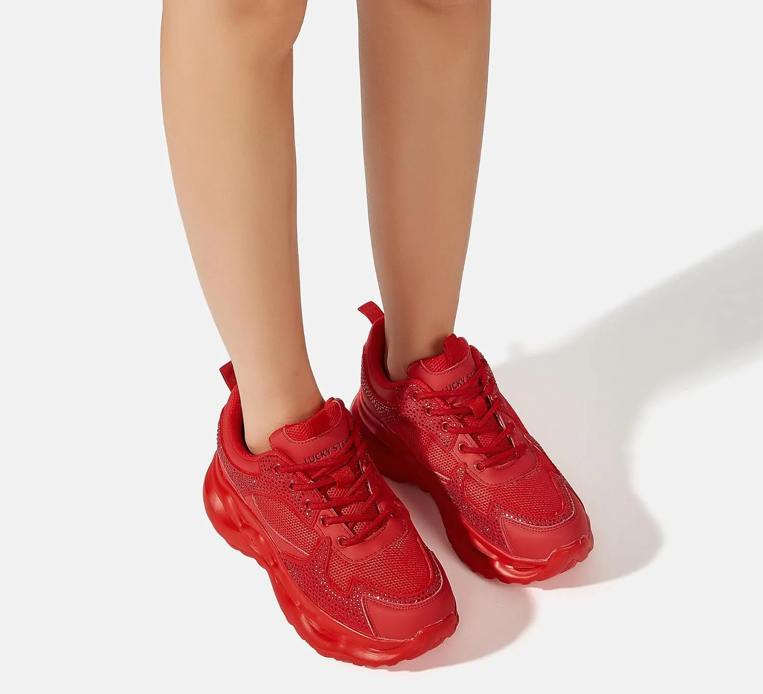 LUCKY STEP Women 's Chunky Sneakers 90s Fashion Thick Dad Rave Sparkly Bling Rhinestone Platform Casual Running Walking Shoes
