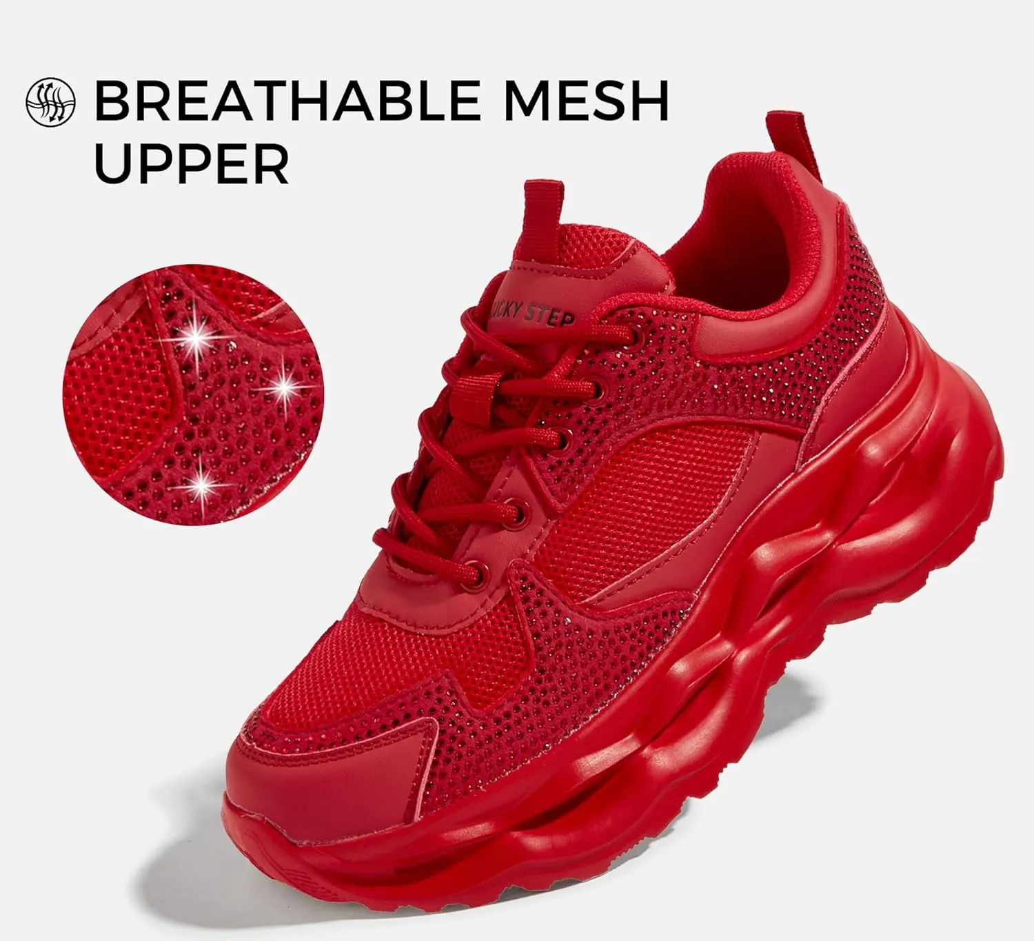 LUCKY STEP Women 's Chunky Sneakers 90s Fashion Thick Dad Rave Sparkly Bling Rhinestone Platform Casual Running Walking Shoes