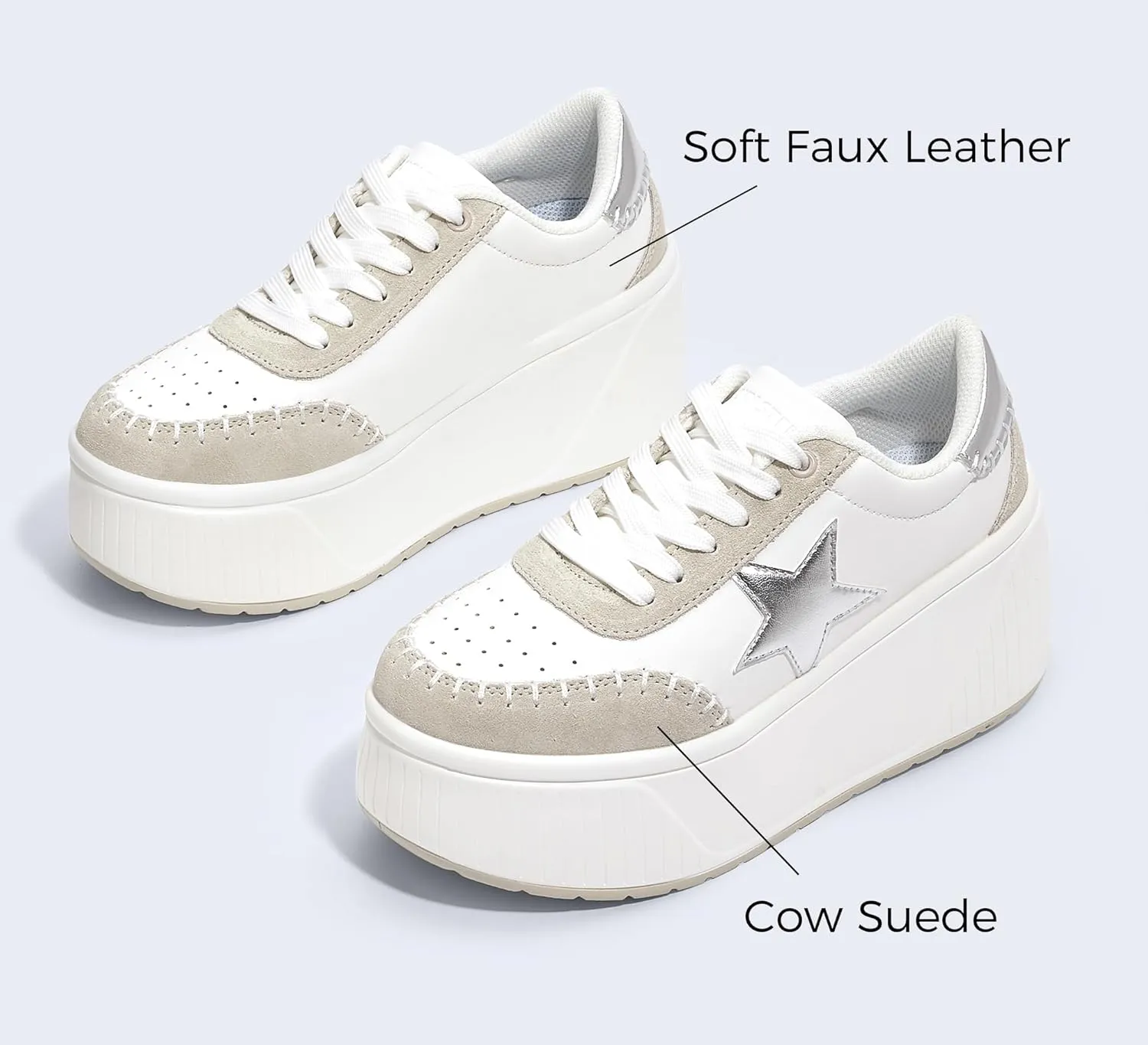 LUCKY STEP Women's Platform Chunky Sneakers Fashion Star Glitter Sparkly Wedge Walking Shoes High Heel Casual Shiny Thick Sole Footwear