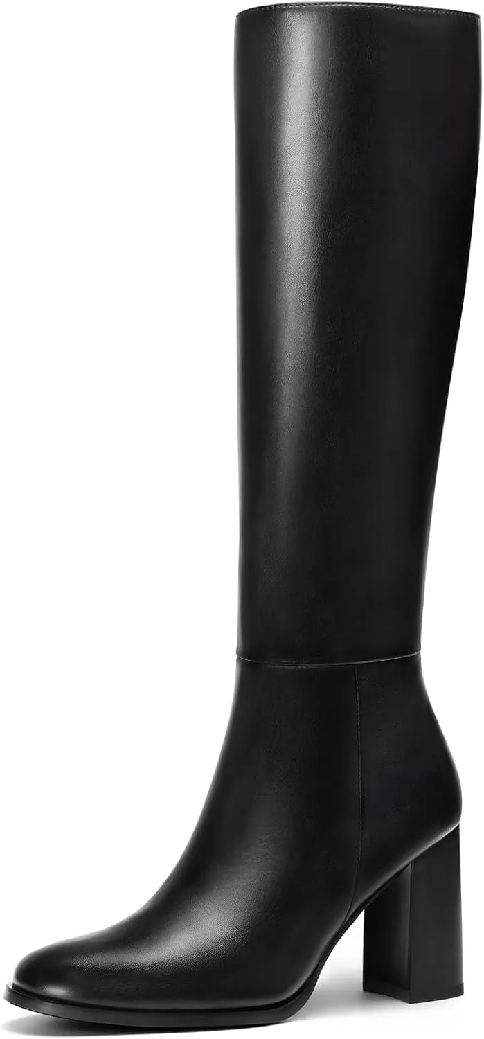 Lumeheel Knee High Boots for Women - Round Toe Chunky Heel Gogo Boots with Side Zip Women's Fashion Tall Boots