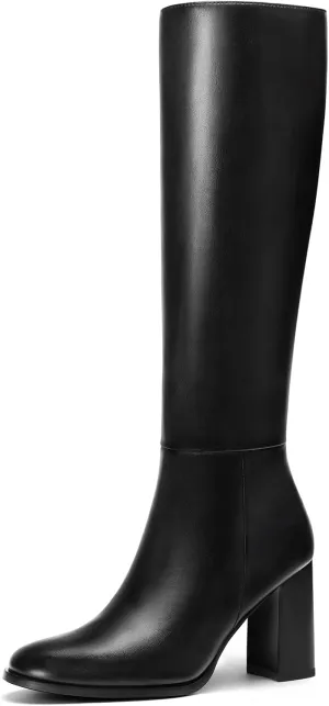 Lumeheel Knee High Boots for Women - Round Toe Chunky Heel Gogo Boots with Side Zip Women's Fashion Tall Boots