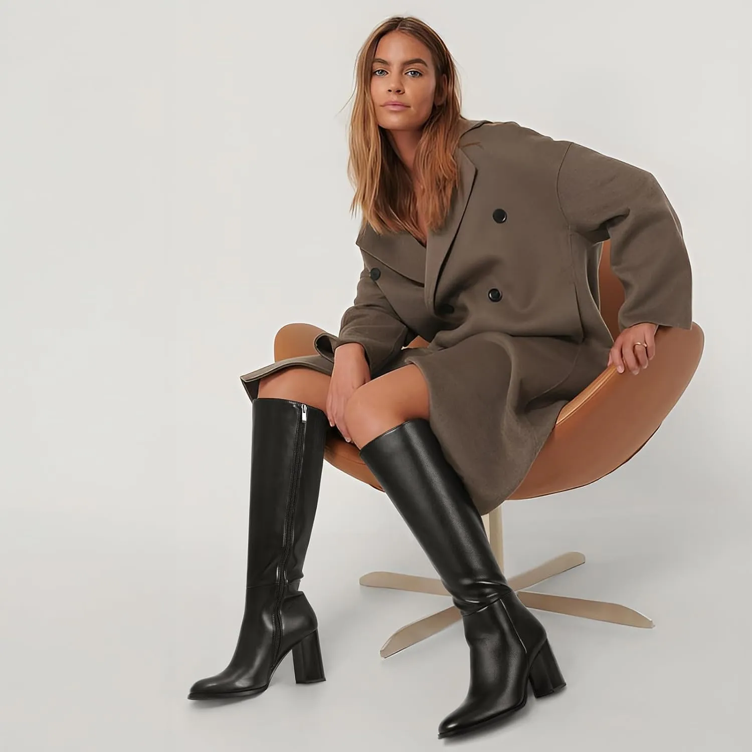 Lumeheel Knee High Boots for Women - Round Toe Chunky Heel Gogo Boots with Side Zip Women's Fashion Tall Boots