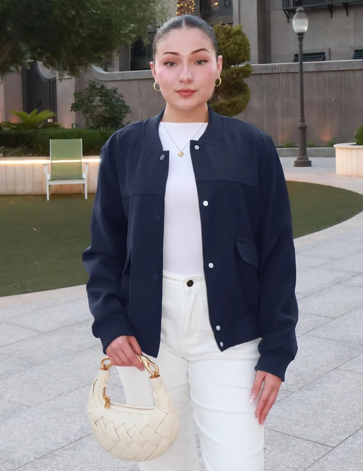 luvamia Bomber Jackets for Women Fall Casual Button Down Long Sleeves Trendy Varsity Jacket Outerwear Coat with Pockets