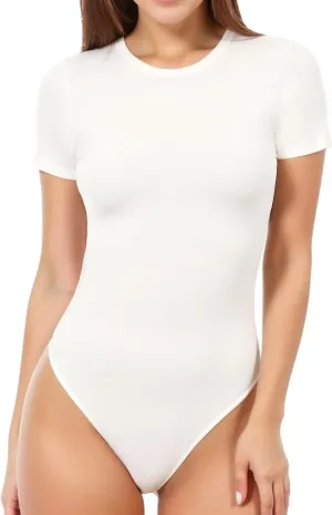 MANGOPOP Women's Round Neck Short Sleeve T Shirts Basic Bodysuits