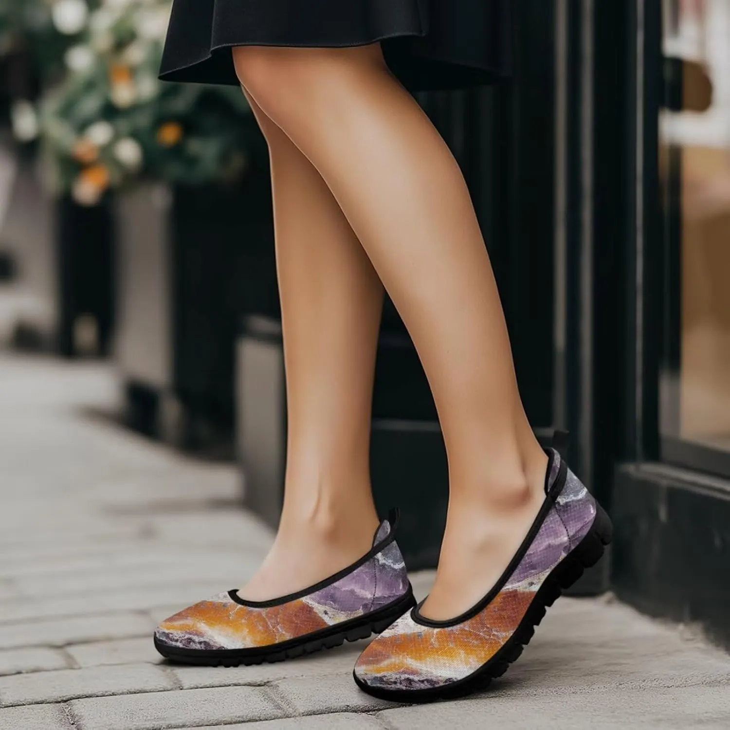 Marble Pattern Shoes for Women Slip On Loafer Flats Mesh Walking Shoes for Nurse Work Ballet Comfortable Lightweight Casual Shoes