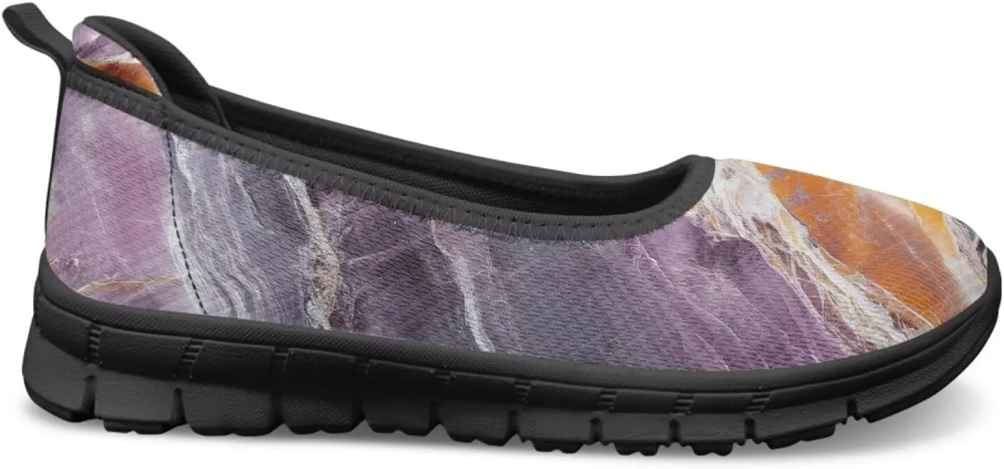 Marble Pattern Shoes for Women Slip On Loafer Flats Mesh Walking Shoes for Nurse Work Ballet Comfortable Lightweight Casual Shoes