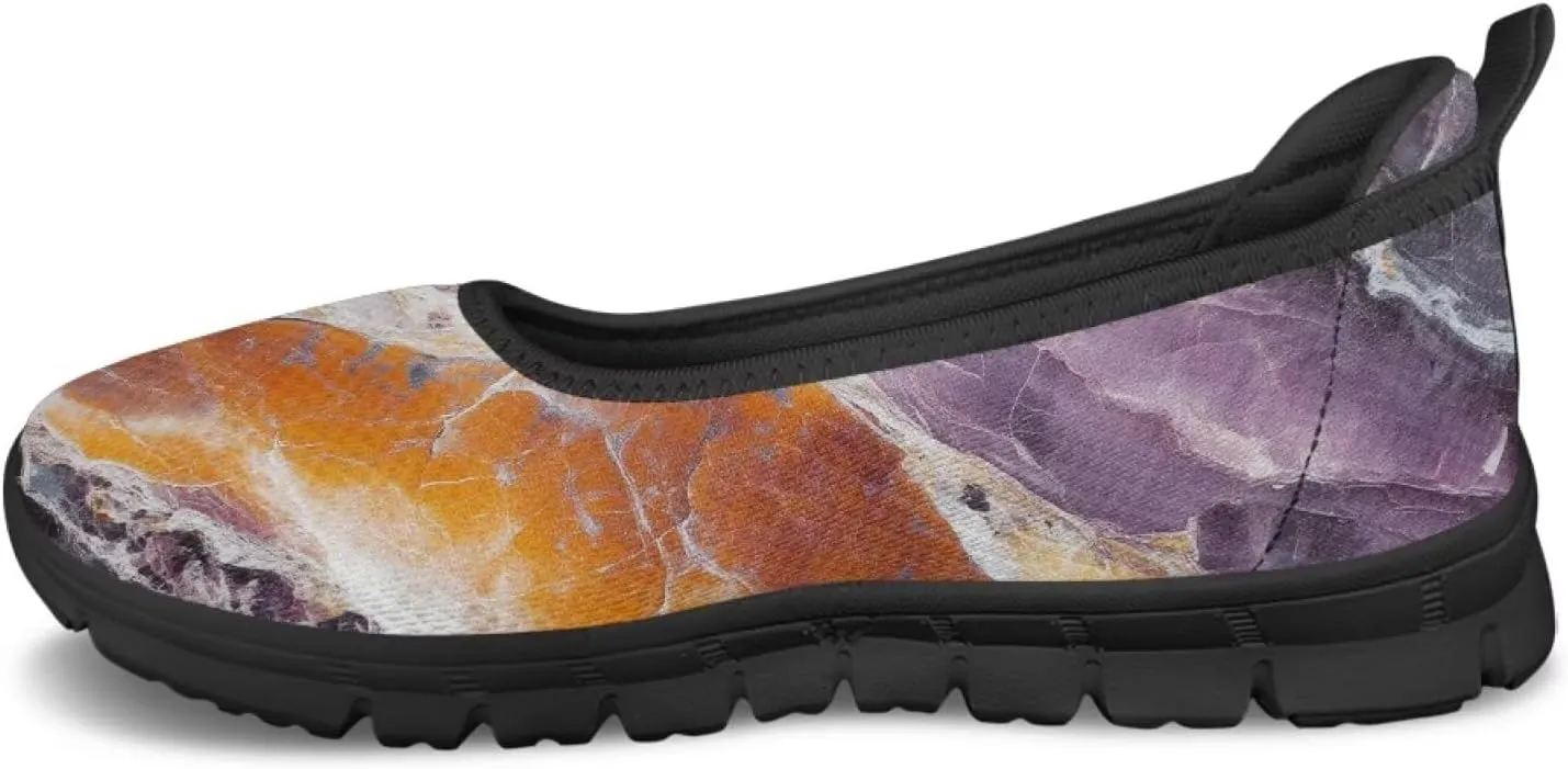 Marble Pattern Shoes for Women Slip On Loafer Flats Mesh Walking Shoes for Nurse Work Ballet Comfortable Lightweight Casual Shoes