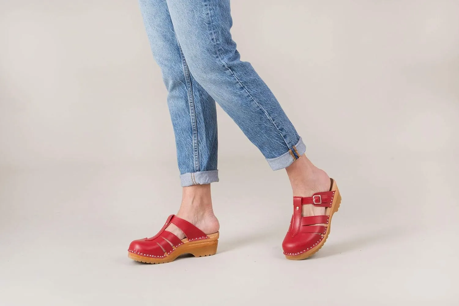 Mary Jane Bastad Slip On Closed Toe Sandals Leather Womens Non Slip Swedish Wooden Clogs