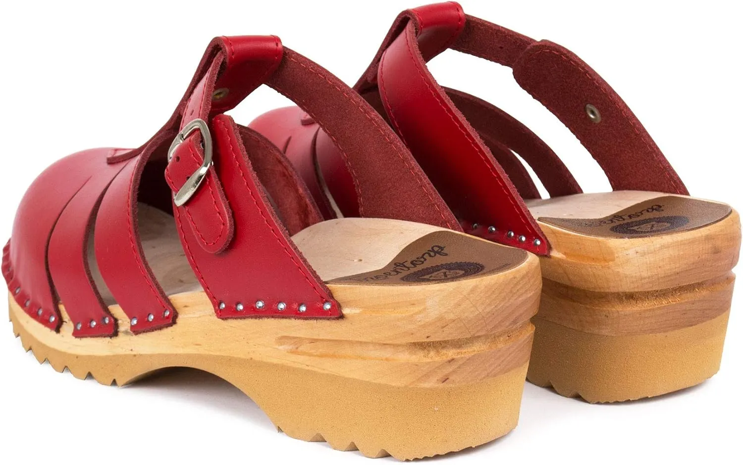 Mary Jane Bastad Slip On Closed Toe Sandals Leather Womens Non Slip Swedish Wooden Clogs