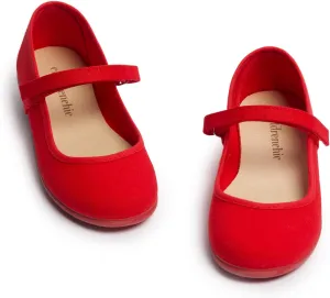 Mary Jane Flats with Hook and Loop Straps – Girls' Shoes for School, Weddings and Casual Wear (Canvas)