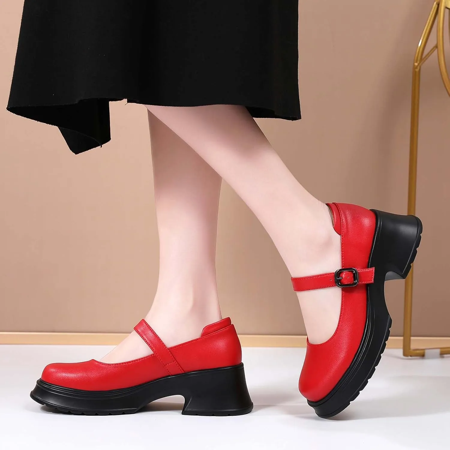 Mary Janes for Women Chunky Platform Mary Jane Heels Comfortable Dress Pumps Casual Office Work Shoes