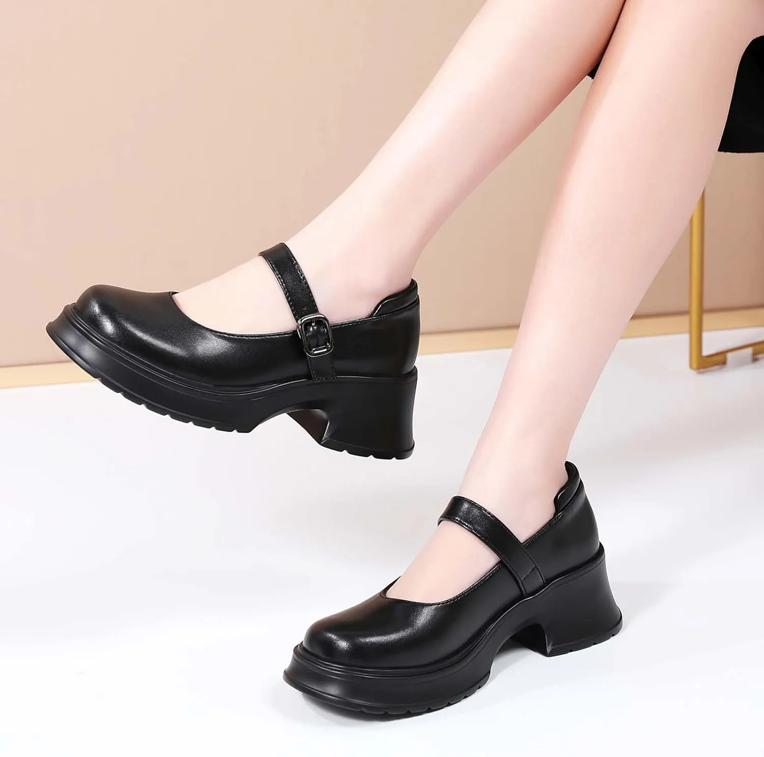 Mary Janes for Women Chunky Platform Mary Jane Heels Comfortable Dress Pumps Casual Office Work Shoes