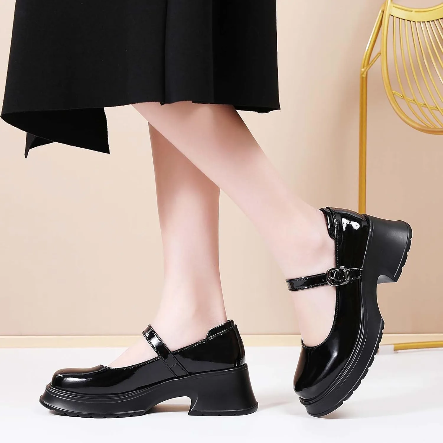 Mary Janes for Women Chunky Platform Mary Jane Heels Comfortable Dress Pumps Casual Office Work Shoes