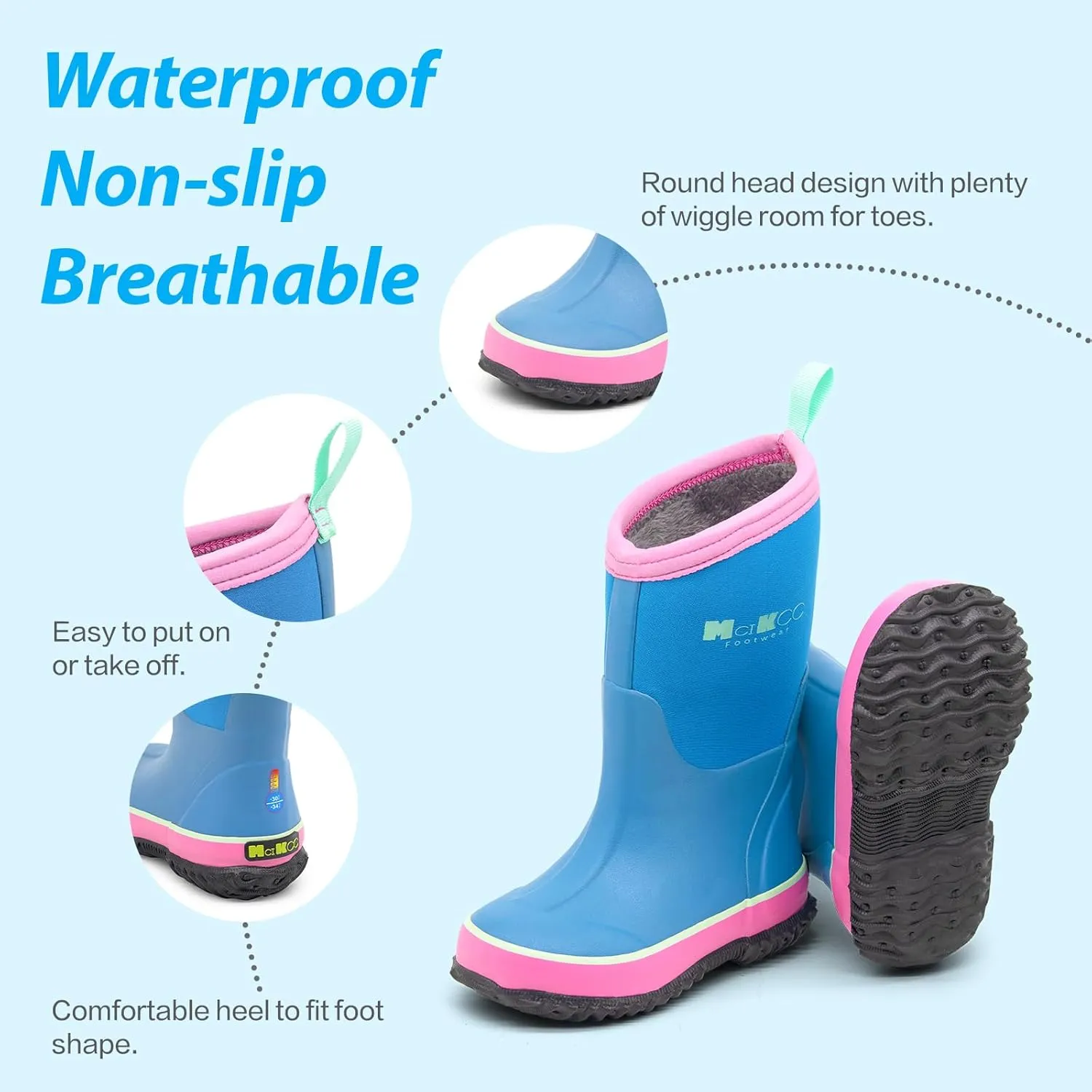 MCIKCC Unisex Children Waterproof Rain Boots,Child Toddler Rain Boots Natural Rubber Kids Rainboot for Boys and Girls