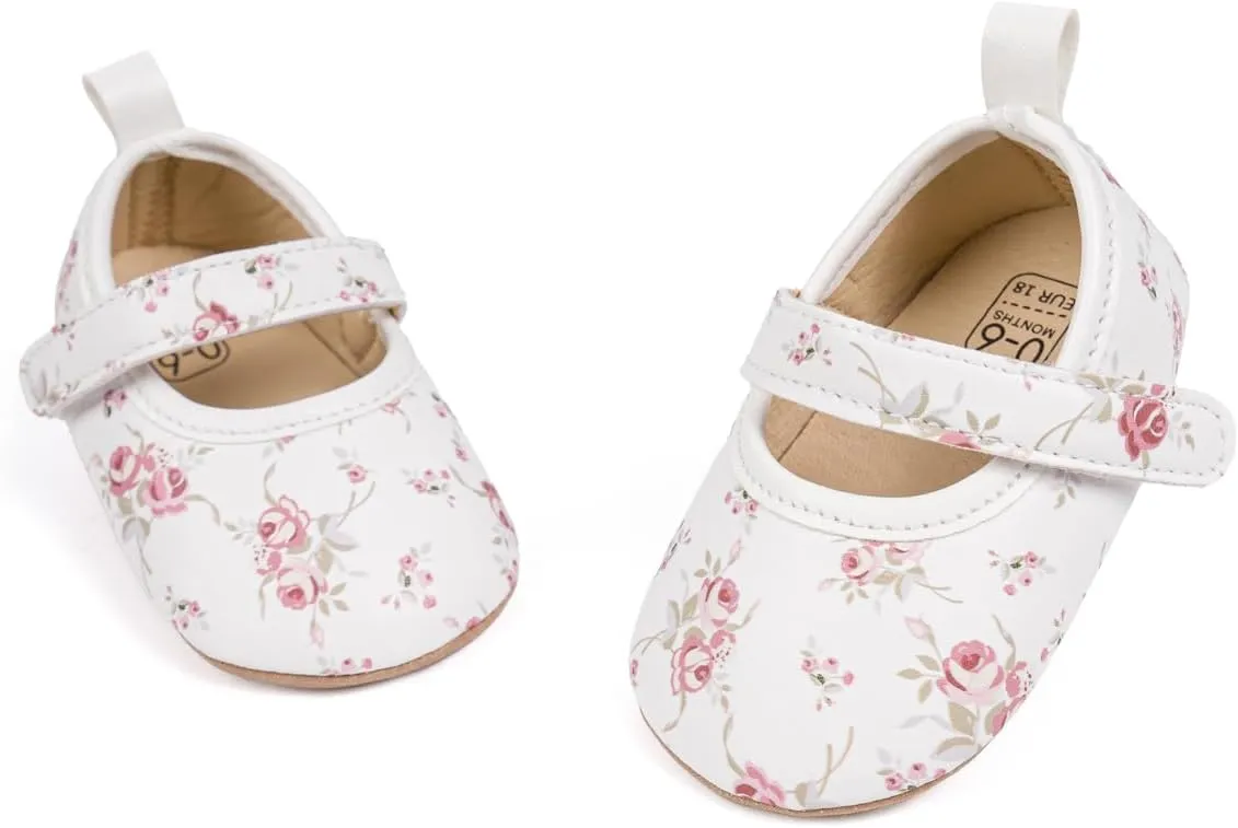 Meckior Infant Baby Girls Boys Handmade Princess Flats Toddler First Walkers Soft PU Leather Non-Slip Crib Wedding Dress Shoes