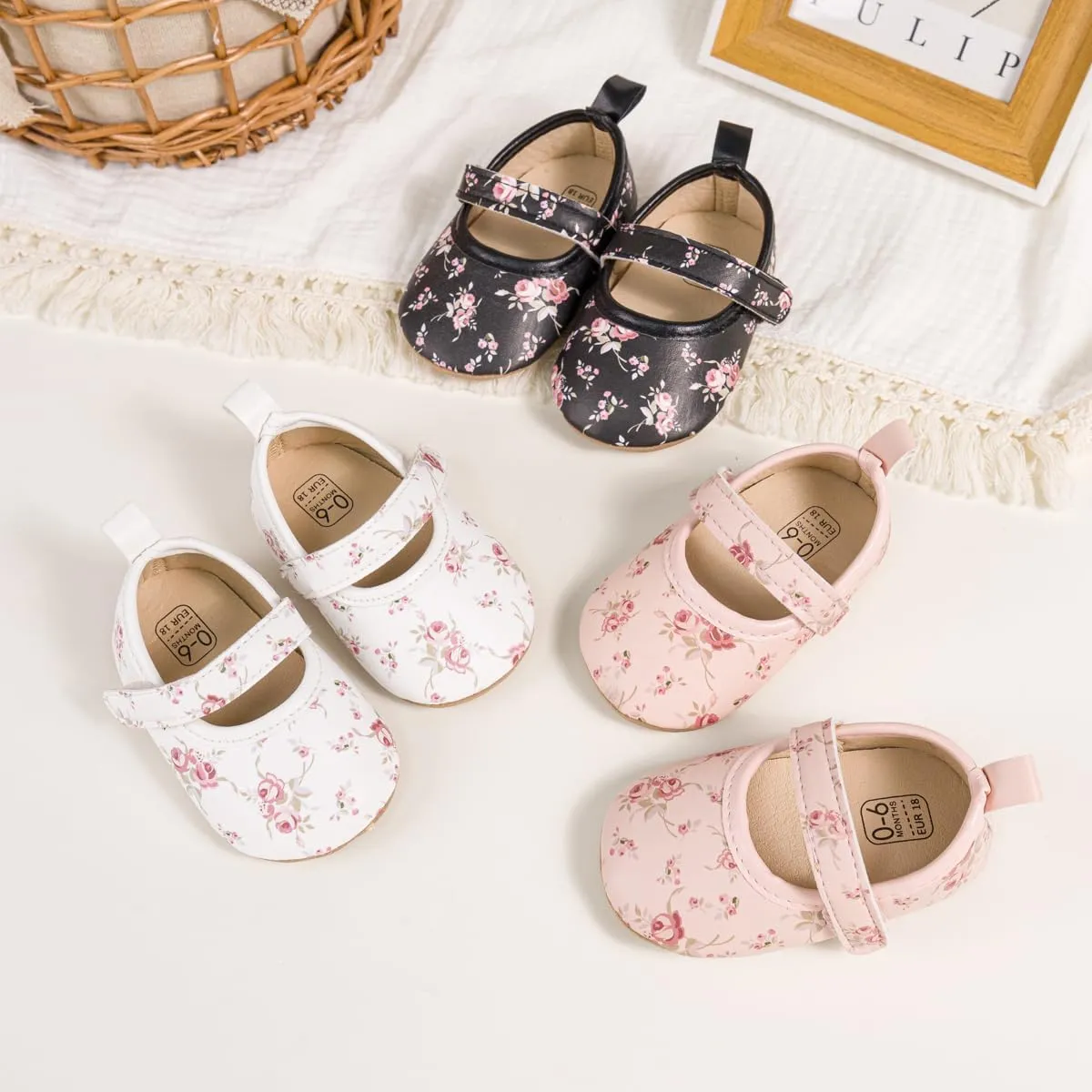 Meckior Infant Baby Girls Boys Handmade Princess Flats Toddler First Walkers Soft PU Leather Non-Slip Crib Wedding Dress Shoes