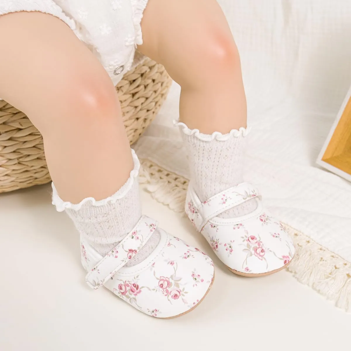 Meckior Infant Baby Girls Boys Handmade Princess Flats Toddler First Walkers Soft PU Leather Non-Slip Crib Wedding Dress Shoes