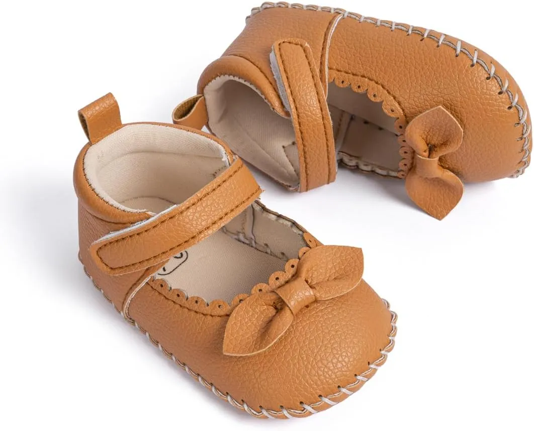 Meckior Infant Baby Girls Boys Handmade Princess Flats Toddler First Walkers Soft PU Leather Non-Slip Crib Wedding Dress Shoes