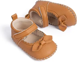 Meckior Infant Baby Girls Boys Handmade Princess Flats Toddler First Walkers Soft PU Leather Non-Slip Crib Wedding Dress Shoes