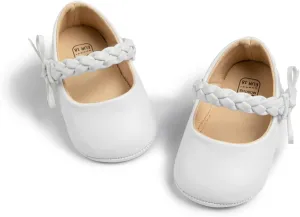 Meckior Infant Baby Girls Boys Handmade Princess Flats Toddler First Walkers Soft PU Leather Non-Slip Crib Wedding Dress Shoes