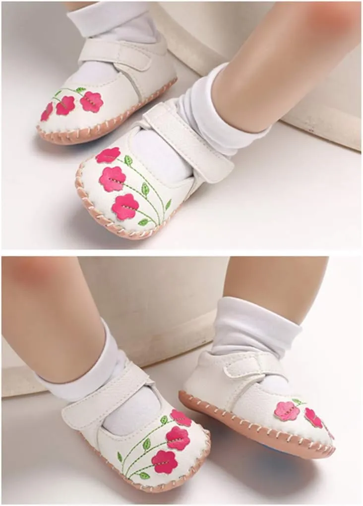 Meckior Infant Baby Girls Boys Handmade Princess Flats Toddler First Walkers Soft PU Leather Non-Slip Crib Wedding Dress Shoes