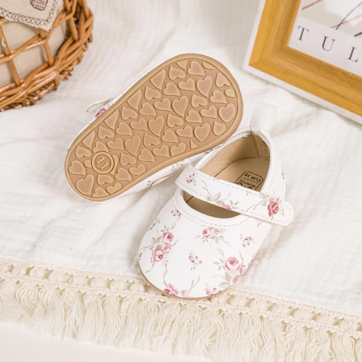 Meckior Infant Baby Girls Boys Handmade Princess Flats Toddler First Walkers Soft PU Leather Non-Slip Crib Wedding Dress Shoes