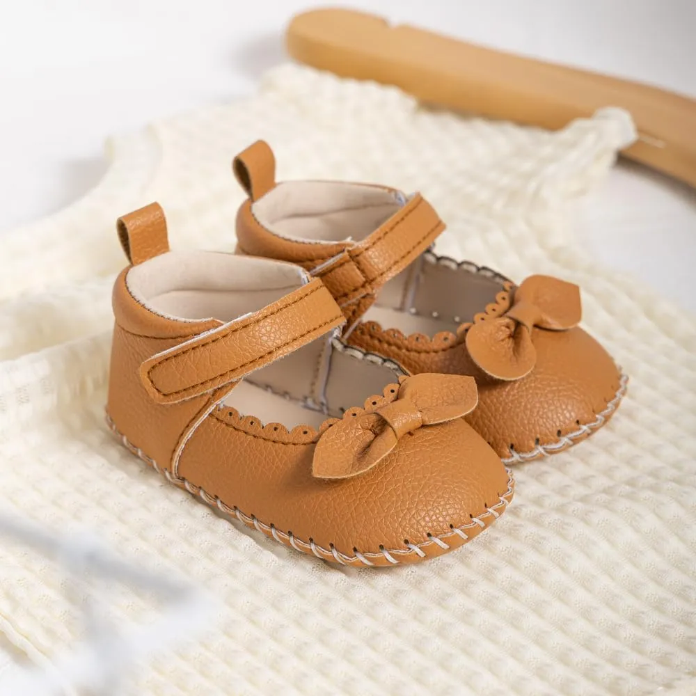 Meckior Infant Baby Girls Boys Handmade Princess Flats Toddler First Walkers Soft PU Leather Non-Slip Crib Wedding Dress Shoes
