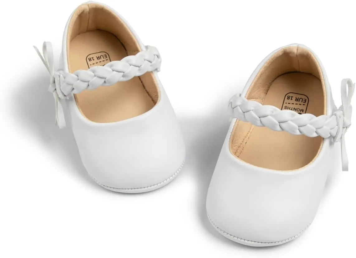 Meckior Infant Baby Girls Boys Handmade Princess Flats Toddler First Walkers Soft PU Leather Non-Slip Crib Wedding Dress Shoes