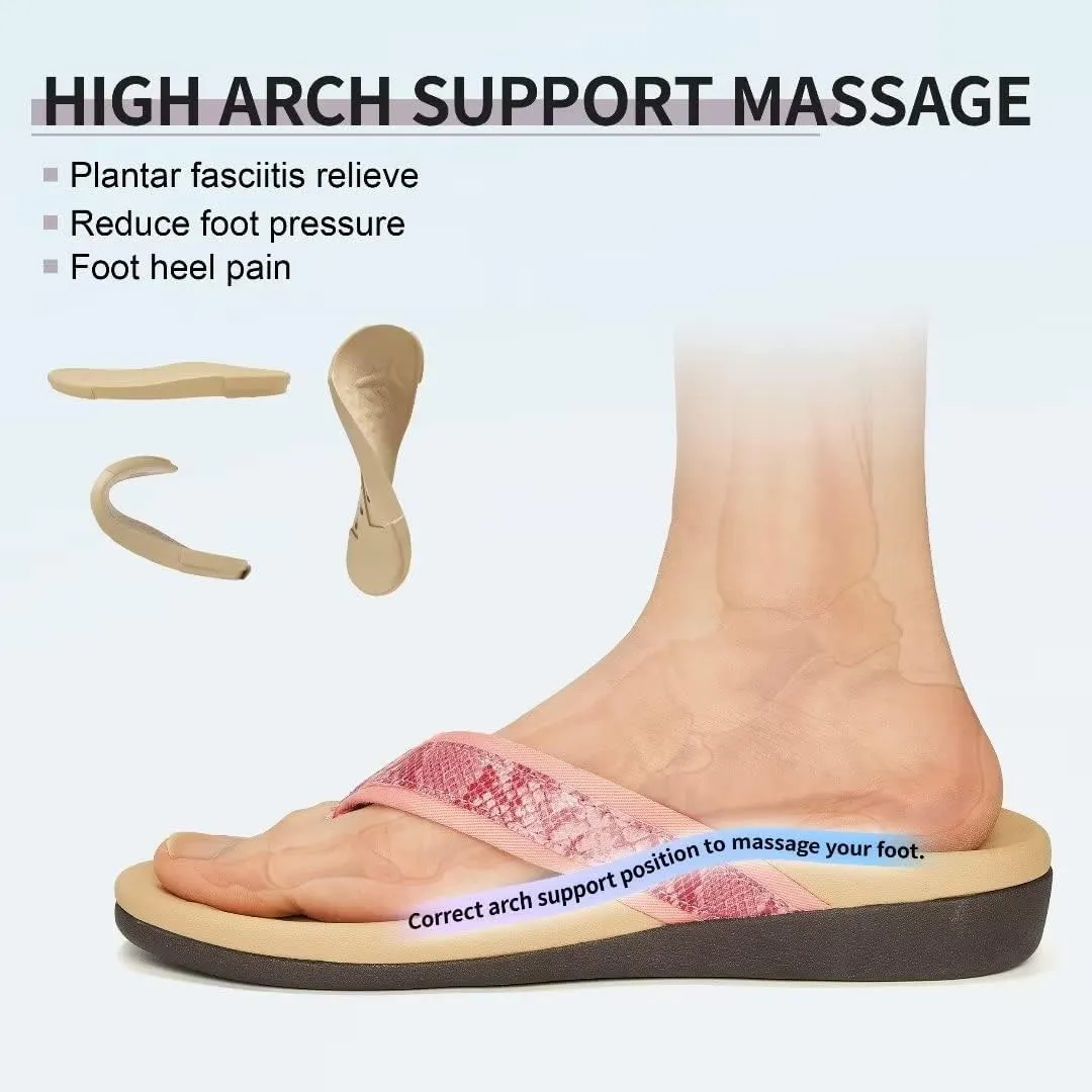 MEGNYA Womens Orthotic Flip Flops, Plantar Fasciitis Sandals for Flat Feet with Arch Support Thong Style Flip Flops, Comfortable Walking Sandals for Beach, Vacation