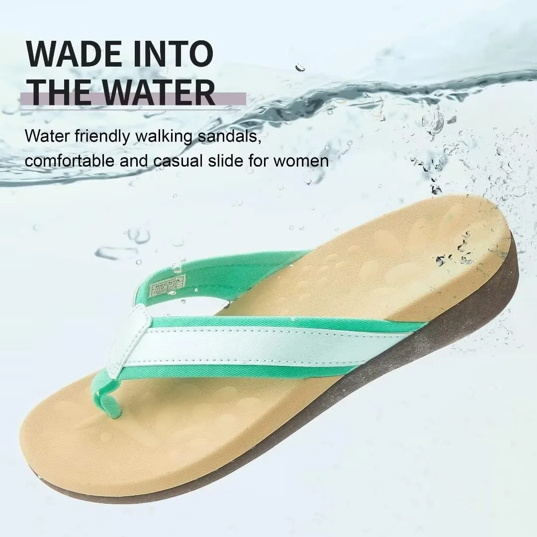 MEGNYA Womens Orthotic Flip Flops, Plantar Fasciitis Sandals for Flat Feet with Arch Support Thong Style Flip Flops, Comfortable Walking Sandals for Beach, Vacation