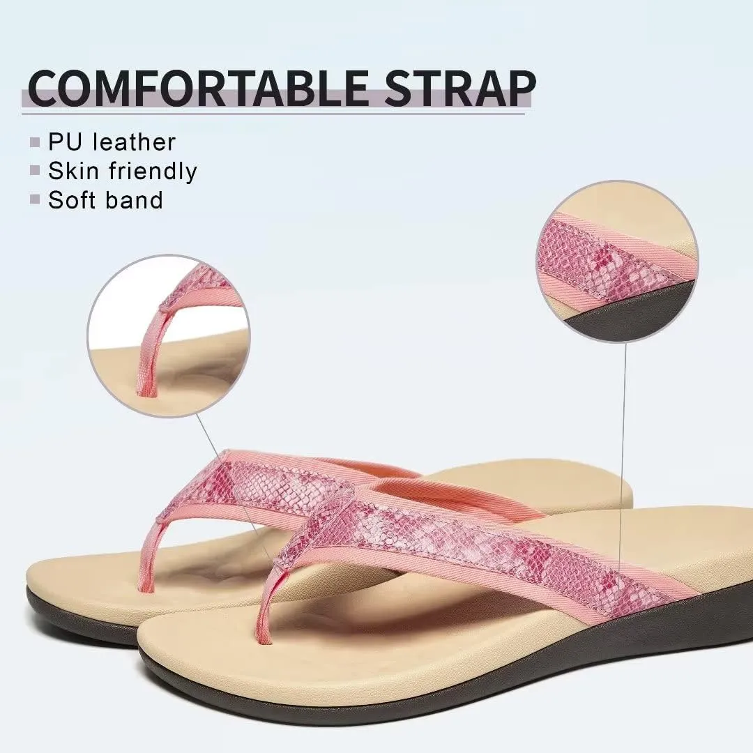 MEGNYA Womens Orthotic Flip Flops, Plantar Fasciitis Sandals for Flat Feet with Arch Support Thong Style Flip Flops, Comfortable Walking Sandals for Beach, Vacation