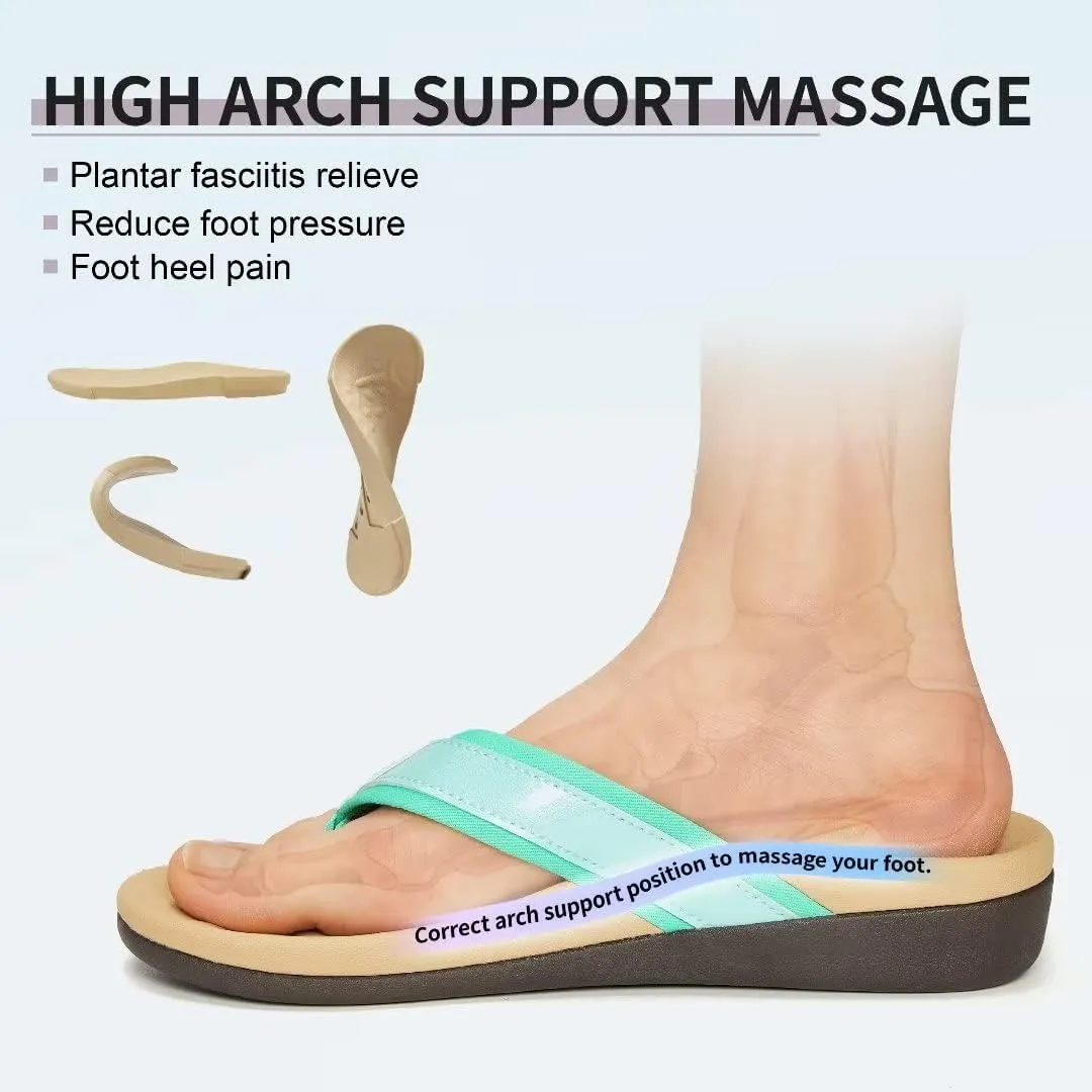 MEGNYA Womens Orthotic Flip Flops, Plantar Fasciitis Sandals for Flat Feet with Arch Support Thong Style Flip Flops, Comfortable Walking Sandals for Beach, Vacation