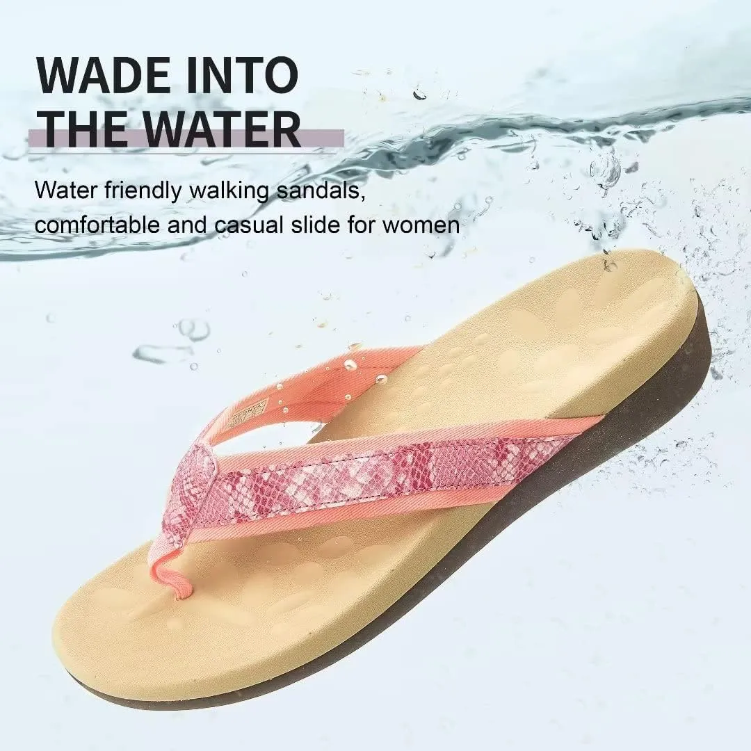 MEGNYA Womens Orthotic Flip Flops, Plantar Fasciitis Sandals for Flat Feet with Arch Support Thong Style Flip Flops, Comfortable Walking Sandals for Beach, Vacation